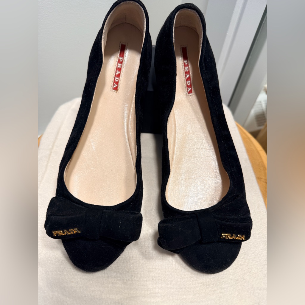 Prada Suede Ballerina Flats With Bow (Never Wore Them Outside)